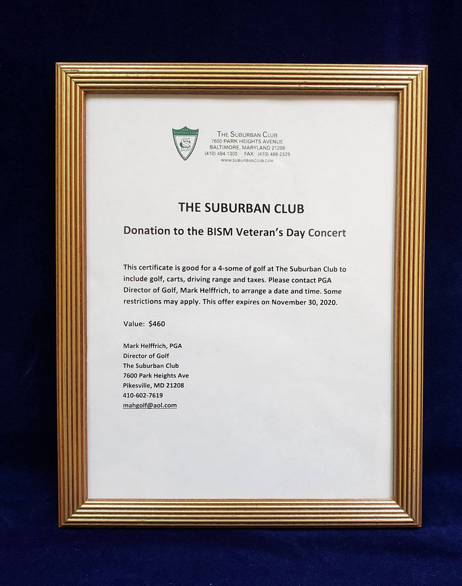 Certificate for foursome at the Suburban Golf Club